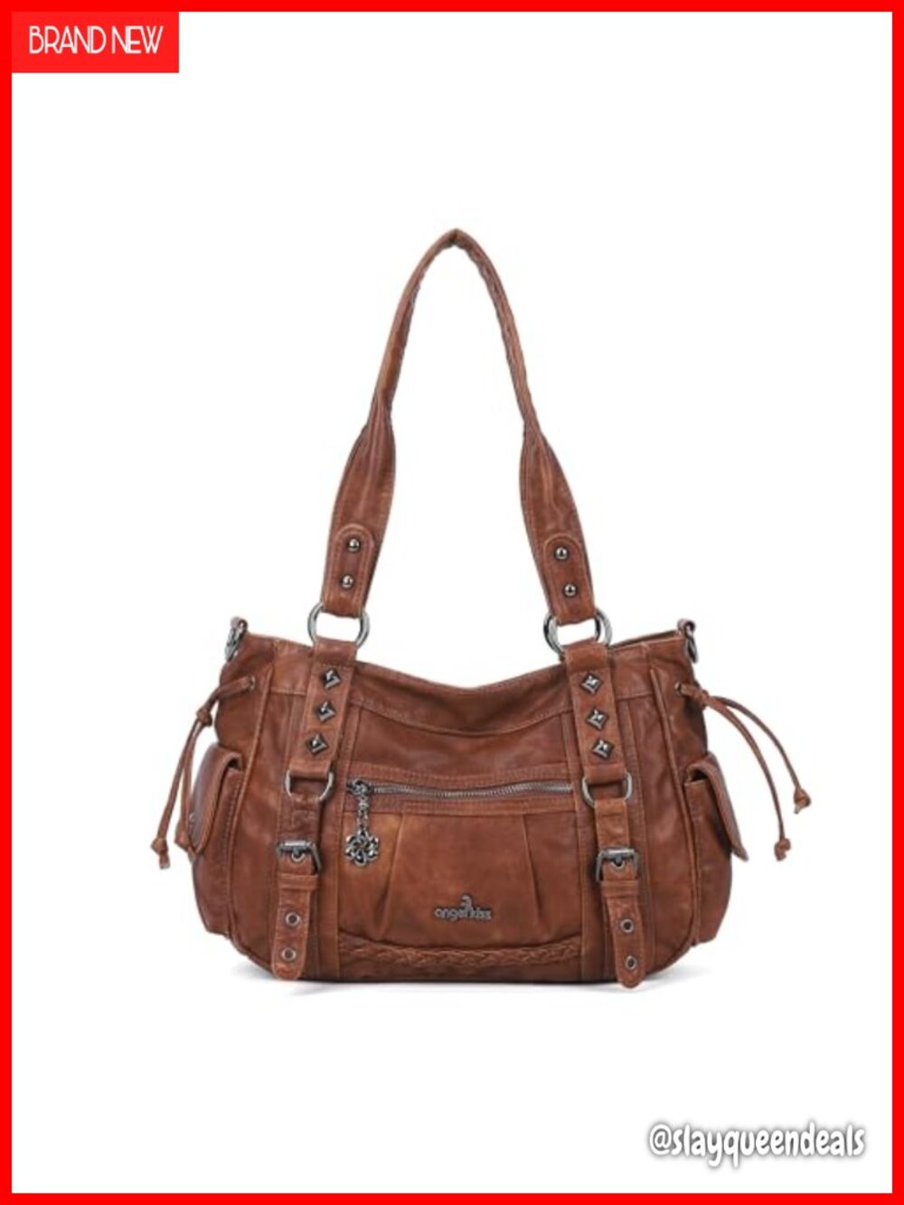 Vegan Leather Hobo Shoulder Bag Multi Pocket Tote with Adjustable Strap